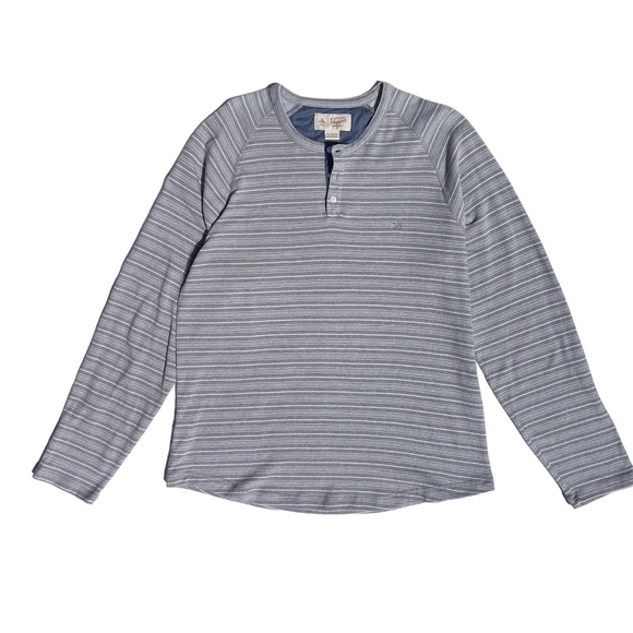 Mens PENGUIN BE ORIGINAL HENLEY RAGLAN LONG SLEEVE SHIRT STRIPED DARK SAPPHIRE X - Picture 1 of 6